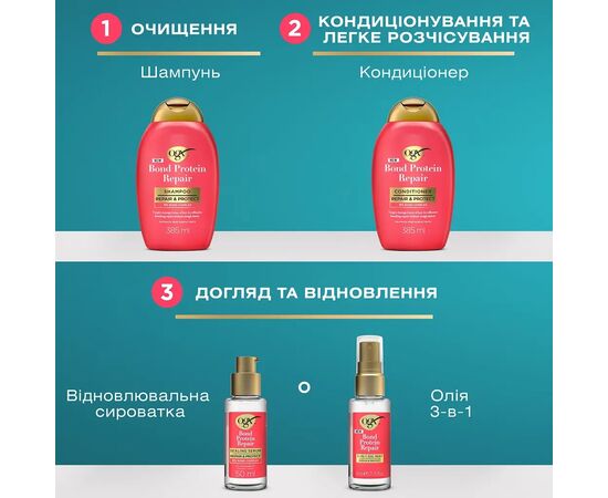 Шампунь OGX Bond Protein Repair Відновлювальний з протеїнами 385 мл (3574661818450), зображення 7