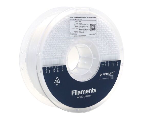 Пластик для 3D-принтера Gembird ABS High Speed, 1.75 мм, 1kg, white (3DP-ABS1.75HY-01-W)
