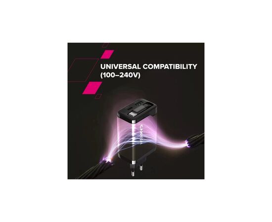 Зарядное устройство Canyon 1xUSB-C PD65W + 1xUSB QC3.0 + cable USB-C to USB-C black (CNS-CURC65ACB), изображение 12