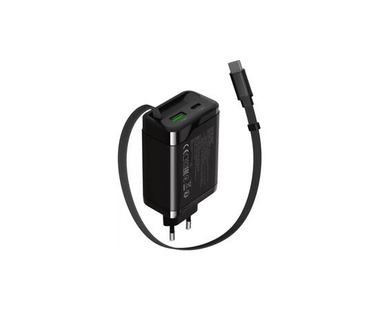 Зарядное устройство Canyon 1xUSB-C PD65W + 1xUSB QC3.0 + cable USB-C to USB-C black (CNS-CURC65ACB), изображение 2