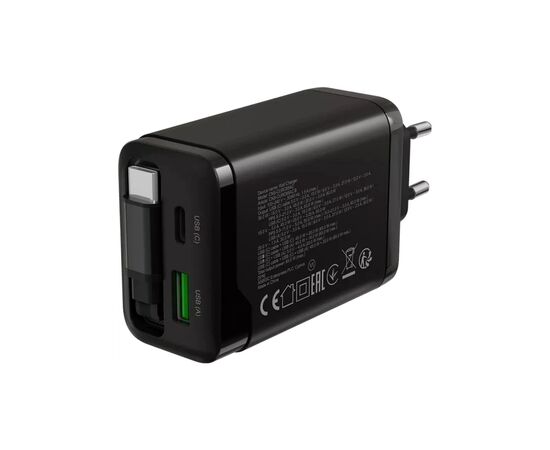 Зарядное устройство Canyon 1xUSB-C PD65W + 1xUSB QC3.0 + cable USB-C to USB-C black (CNS-CURC65ACB), изображение 6