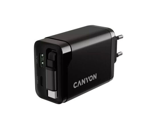 Зарядное устройство Canyon 1xUSB-C PD65W + 1xUSB QC3.0 + cable USB-C to USB-C black (CNS-CURC65ACB), изображение 7