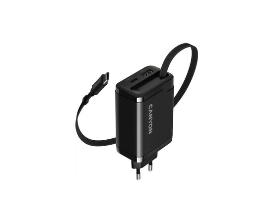 Зарядное устройство Canyon 1xUSB-C PD65W + 1xUSB QC3.0 + cable USB-C to USB-C black (CNS-CURC65ACB)