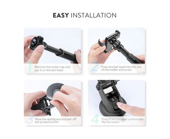 Универсальный автодержатель Ugreen LP200 Gravity Phone Holder with Suction Cup Black (60990B), изображение 3