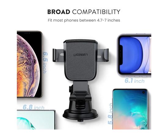 Универсальный автодержатель Ugreen LP200 Gravity Phone Holder with Suction Cup Black (60990B), изображение 5