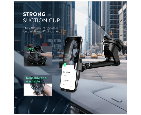Универсальный автодержатель Ugreen LP200 Gravity Phone Holder with Suction Cup Black (60990B), изображение 7