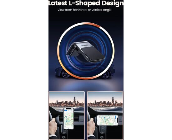 Универсальный автодержатель Ugreen LP290 Waterfall-Shaped Magnetic Phone Holder Black (80712B), изображение 5