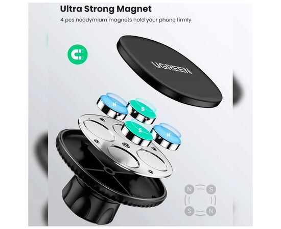 Универсальный автодержатель Ugreen LP292 Magnetic Phone Holder for Car Black (80785), изображение 4