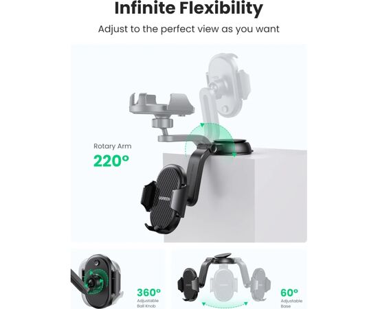 Универсальный автодержатель Ugreen LP405 Waterfall-Shaped Suction Cup Phone Mount (20473), изображение 4