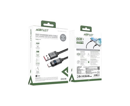 Дата кабель USB 2.0 AM to USB-C 1.2m digital display braided C15-04 black Acefast (6974316283737), изображение 4