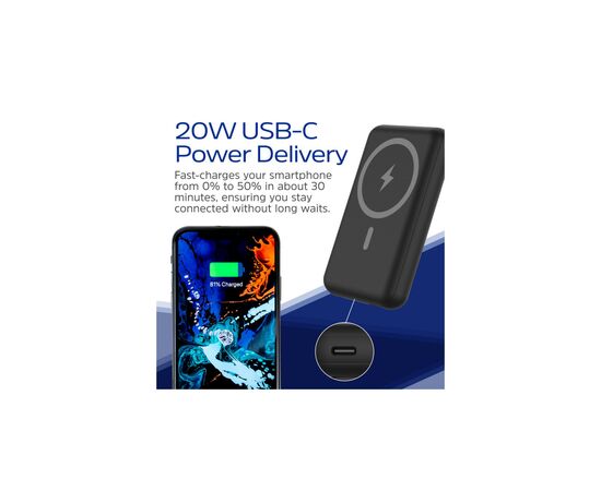 Батарея универсальная Energizer Magnetic Wireless 10000mAh 22.5W PD USB-A, USB-C In/Out, Black (QM10002PQ), изображение 9