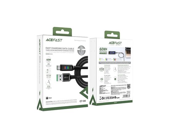 Дата кабель USB 2.0 AM to USB-C 1.2m 3A nylon with LED C7-04 black Acefast (6974316282785), зображення 4