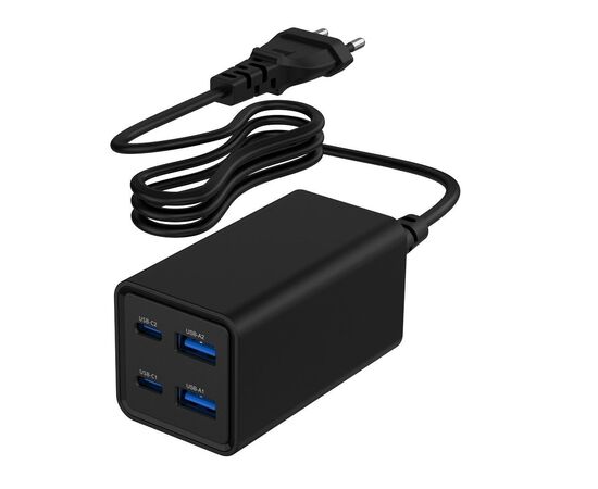 Зарядний пристрій Gembird 2xUSB-C PD65W + 2xUSB QC3.0 30W black (TA-UC-2A2C-PD65-01-BK)