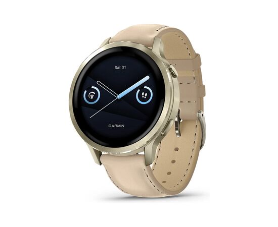Смарт-часы Garmin Venu 4 (41mm), Beige w/ Lunar Gold + Leather, GPS смарт-годинник (010-03013-03)