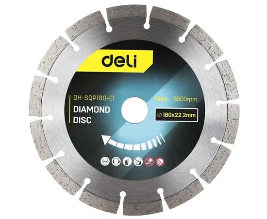 Круг отрезной Deli 180 x 22,2 мм для сухого реза. (EDH-SQP180-E1)