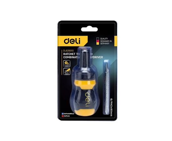 Отвертка Deli PH2+SL6 с трещоткой (EDL626010), изображение 2