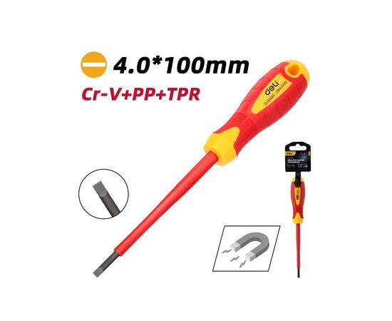 Викрутка Deli ізольована шлiцьова 4,0 x 100 мм (EDL5141001), зображення 6