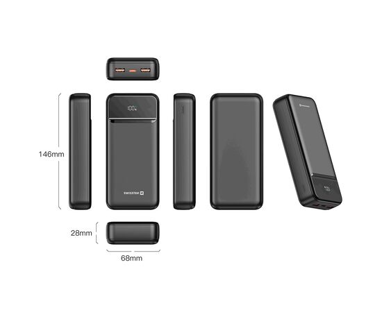 Батарея универсальная SWISSTEN 20000mAh POWER LINE II 22.5W PD QC Black (8595217490628), изображение 3