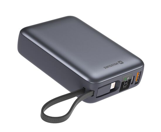 Батарея универсальная SWISSTEN 20000mAh SPACE 22/5W PD QC w/built-in cables USB-C/LIGHTNING Silver (8595217490598)