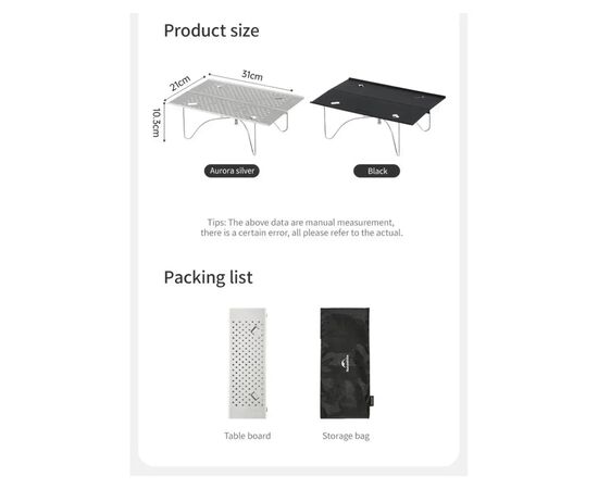 Туристичний стіл Naturehike CNK2450JJ024, 31х21 см, алюміній, чорний (6927595791868), зображення 2
