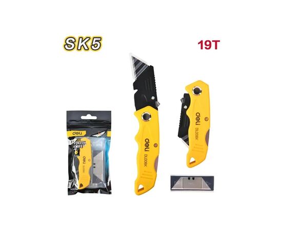 Нож канцелярский Deli 19 T, трапециевидное лезвие 19мм, черный (EDL006K), изображение 2