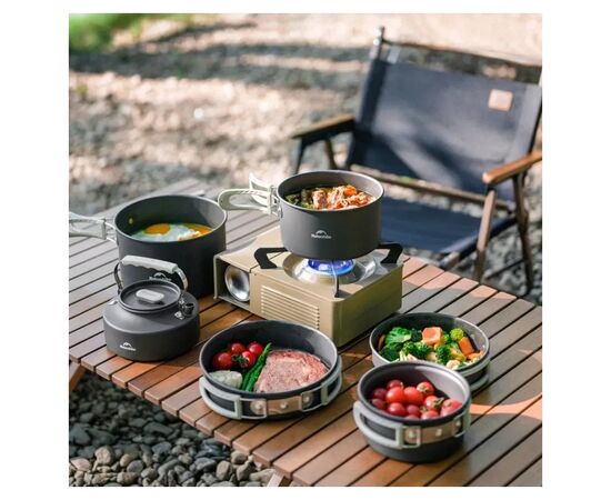 Набор туристической посуды Naturehike CNK2450CF010, алюміній 2 каструлі, чайник, сковорідка (6976507663281), изображение 10