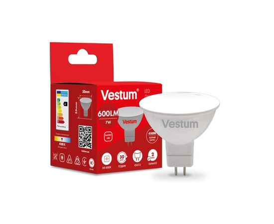 Лампочка Vestum MR16 7W 4100K 220V GU5.3 (1-VS-1510), изображение 2