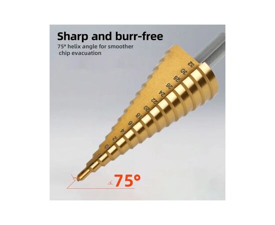 Набор сверл Deli ступенчатых 3 шт. 4-12\20\32 мм (EDH-JTZ0003-ED1), изображение 4