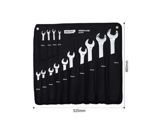 Ключ Deli комбинированный, набор 8-32 мм, 14 шт, Cr-V (DL0114), изображение 3