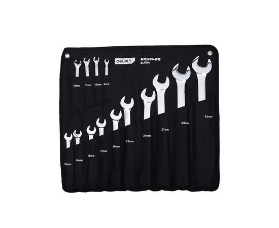 Ключ Deli комбинированный, набор 8-32 мм, 14 шт, Cr-V (DL0114)