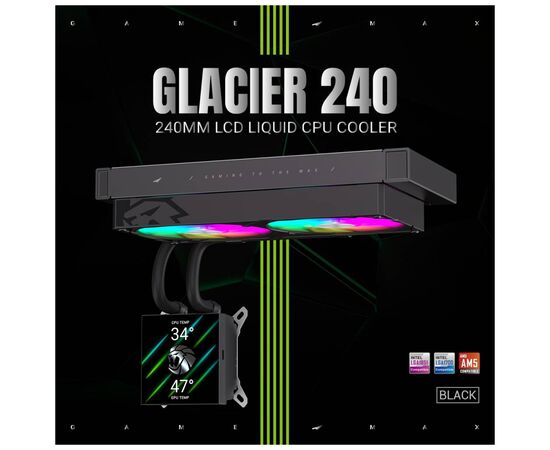 Система жидкостного охлаждения Gamemax GLACIER 240 LCD BK, изображение 2