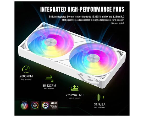 Система жидкостного охлаждения Gamemax GLACIER 240 LCD WH, изображение 12