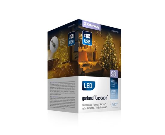 Гірлянда ColorWay Каскад LED 98 7 x 1.5 м 8 функцій (CW-G-98L71CU)