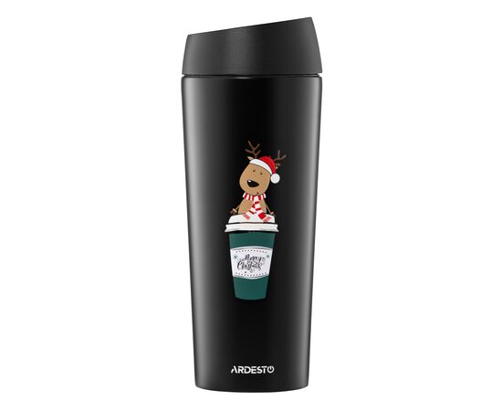 Термокружка Ardesto Coffee Time Reindeer 450мл, нержавіюча сталь, чорний (AR2645RN)