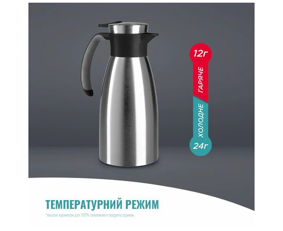 Термос Tefal Soft Grip, 1.5л, нежавіюча сталь, пластик, чорний (K3043214), изображение 2