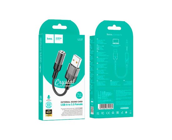 Звуковая плата HOCO LS37 Spirit transparent USB to 3.5mm Black (6942007612562), изображение 5
