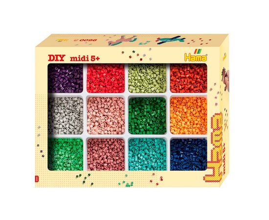 Набор для творчества Hama Midi Середній набір-сортер 9 600 шт намистин 12 кольорів, термомозаїка (HM-2096)
