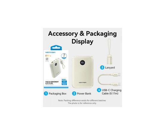 Батарея универсальная VENTION 10000mAh 22,5W Fast Charging, USB-A, 2xUSB-C Beige (FKAN0-C), изображение 3
