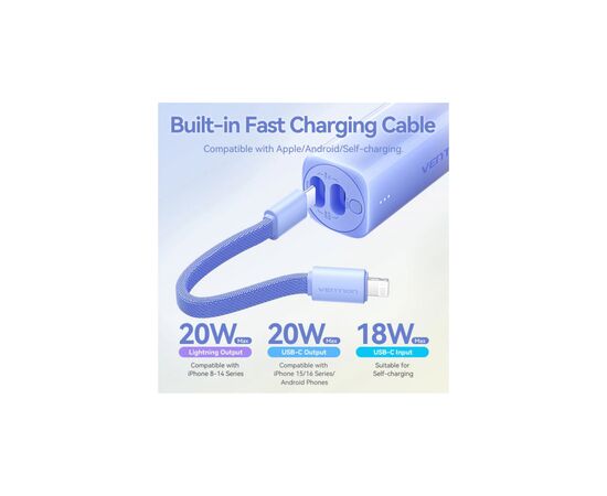 Батарея универсальная VENTION 5000mAh 20W PD, USB-C In/Out, Lightning In/Out, with cable, Gradient Blue (FHWL0), изображение 6