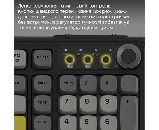 Клавиатура Ajazz AF98 Plus Wireless/Bluetooth/USB UA Black/Grey/Yellow (AF98-PLUS-BGY), изображение 11