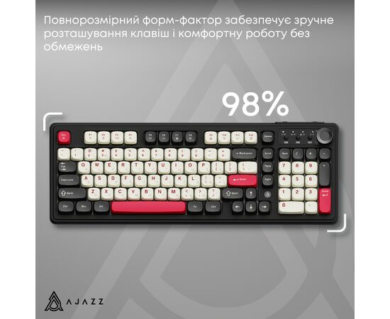 Клавіатура Ajazz AF98 Plus Wireless/Bluetooth/USB UA Black/White/Red (AF98-PLUS-BSR), зображення 8