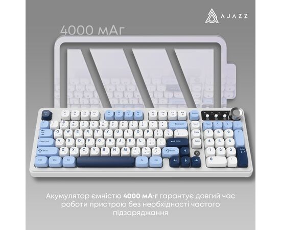 Клавиатура Ajazz AF98 Plus Wireless/Bluetooth/USB UA White/Blue (AF98-PLUS-GB), изображение 10