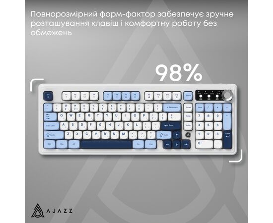 Клавиатура Ajazz AF98 Plus Wireless/Bluetooth/USB UA White/Blue (AF98-PLUS-GB), изображение 8