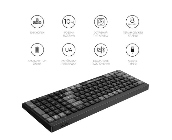 Клавиатура OfficePro SK985BO Bluetooth/Wireless UA Black/White (SK985BO), изображение 12