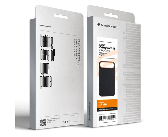 Чохол до мобільного телефона Armorstandart LikeCarbon2 SE MagCase Apple iPhone 17 Air Kevlar Black Orange (ARM89166), зображення 8