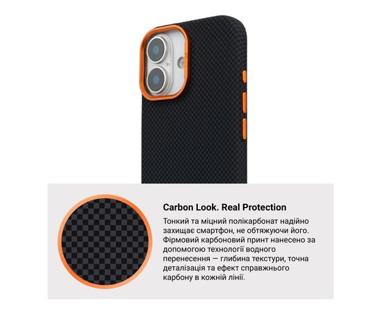 Чехол для мобильного телефона Armorstandart LikeCarbon2 SE MagCase Apple iPhone 17 Kevlar Black Orange (ARM89163), изображение 7