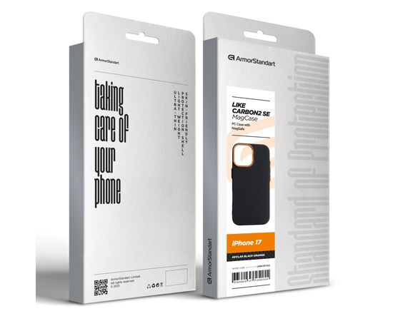 Чехол для мобильного телефона Armorstandart LikeCarbon2 SE MagCase Apple iPhone 17 Kevlar Black Orange (ARM89163), изображение 8