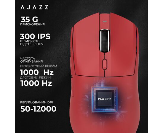 Мишка Ajazz AJ139 V2 MC Wireless/Bluetooth/USB Red (AJ139-V2-MC-R), зображення 10