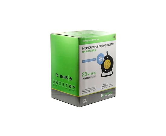 Сетевой удлинитель PowerPlant катушка 25 м, 3x2.5мм2, 16А, 4 розетки (PPRA16M25S4L), изображение 3