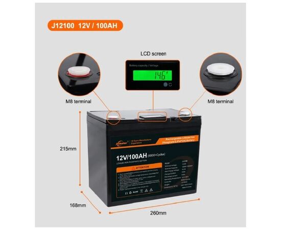 Батарея LiFePo4 JSDS 12.8V 100Ah LED (JSDS12100LED), изображение 5